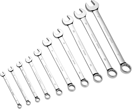 MAXPOWER 10PCS Metric Combination Wrench Set, Professional Open and Box End Spanners with Mirror Finish, Made with Forged and Heat-Treated Cr-V Steel, 12-Point Design, Size Includes 8mm - 27mm