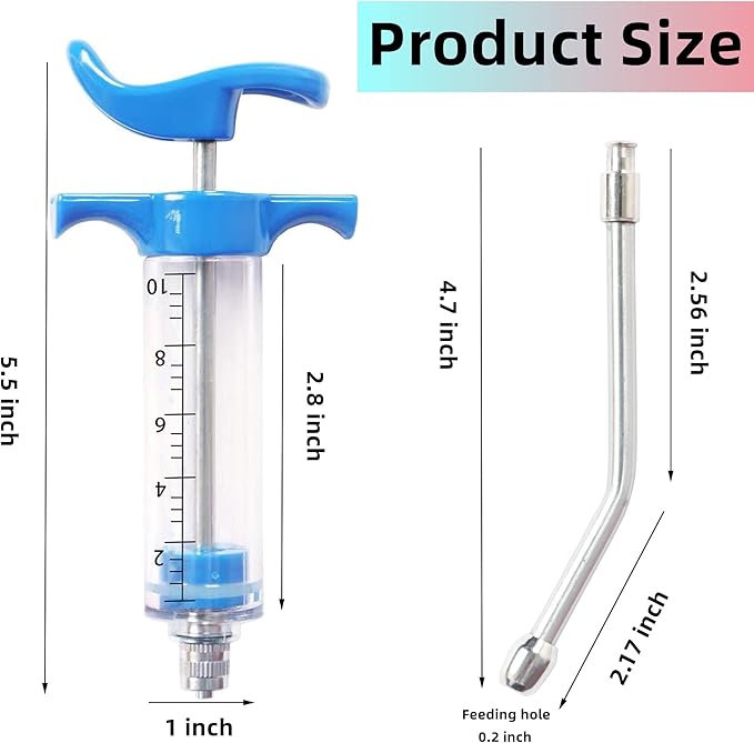 2 Pcs Goats Feed water filler, Drench Nozzle, Reusable, Adjustable Dosage, for Cattle, Sheep, Goats, Horse, Pig, Dog Supplies ( Blue+Orange 10ml)