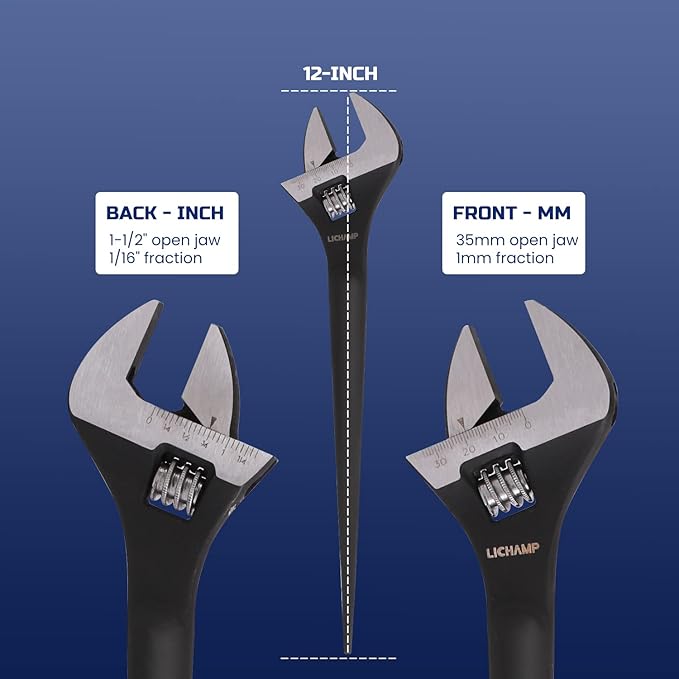Lichamp 3 Pack 12 In. Spud Wrench Ratchet Set, 3/8" x 1/2" Dual Driver Ratchet, 3/4" x 7/8" Dual Socket Scaffold Spanner and 12 in. Spud Adjustable Wrench