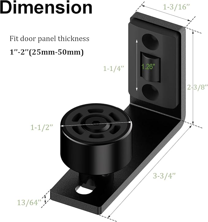 Sliding Barn Door Floor Guide Wall Mount Hardware Adjustable Stay Rollers, Smooth Wheels Flush Bottom Countersunk Holes Black 2 Pack