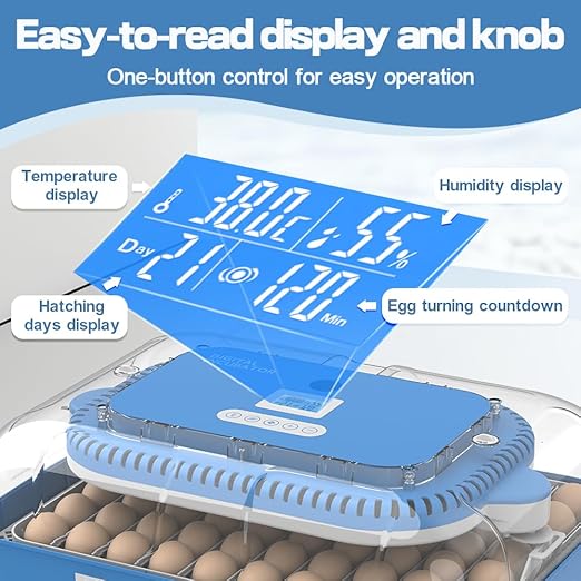 HOWOOlUA 70 Egg Incubator for Hatching Eggs withAuto Turn, Temp & Humidity Control, Built-in CandleLarge Capacity Egg Incubator for Chicken Duck GooseEggs