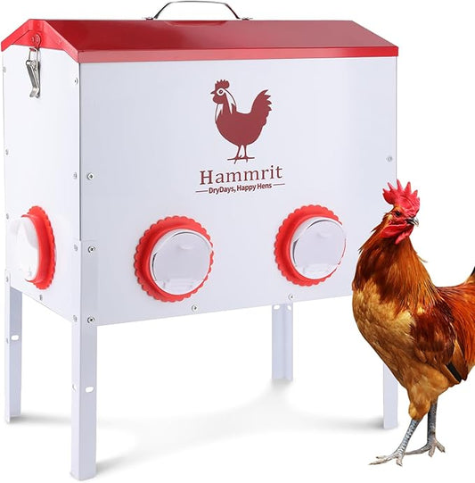 40 lb Large Automatic Chicken Feeder - 6 Feeding Ports, Anti-Waste Design,Height-Adjustable & Secure Locking Lid, Outdoor Rustproof Metal Chicken Feeder Feed Box for Poultry & Backyard