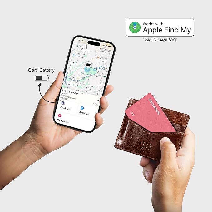 SPOTMINDERS Apple MFi Certified Wallet Tracker for Christmas Stocking Stuffers for Teen Girls Gifts for Women Works With Apple Find My Rechargeable Slim Tracking Card - White Elephant Gifts for Adults