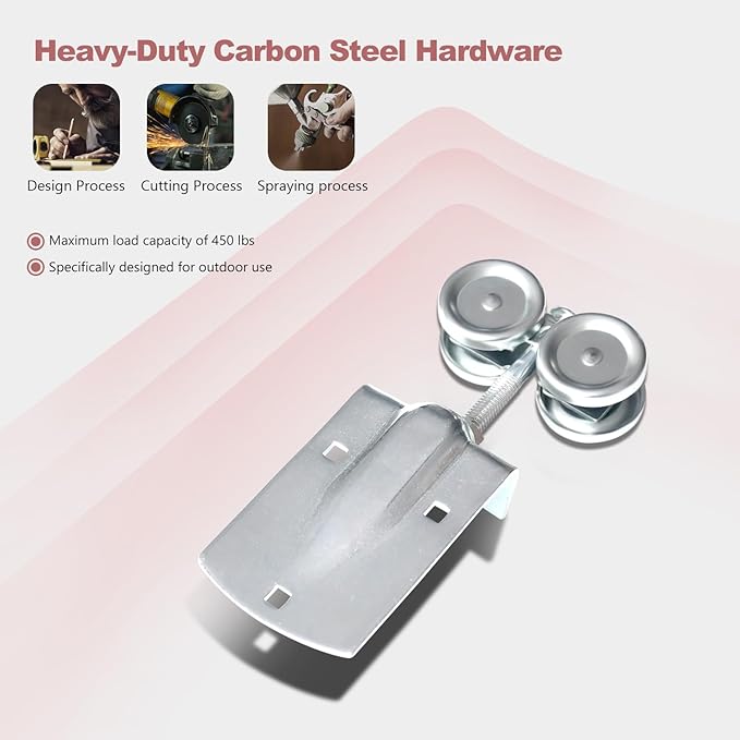 24FT Heavy Duty Galvanized Steel Exterior Sliding Barn Door Hardware Kit, 450 lbs Capacity,Kit for Outdoor,Fit MAX 2 X Door Width 144in