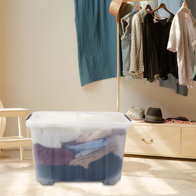 4-Pack Plastic Large Storage Box with Lid, Latching Storage Box Bin, Clear, 30 L