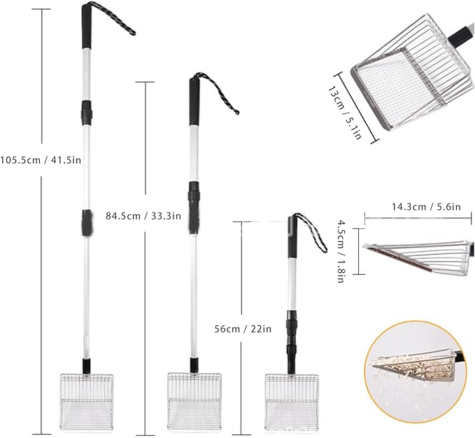 Chicken Poop Scooper,Anti Stick Stainless Steel Stretchable Long Handle Sifting Shovel Chicken Coop Accessories Cleaning Tools