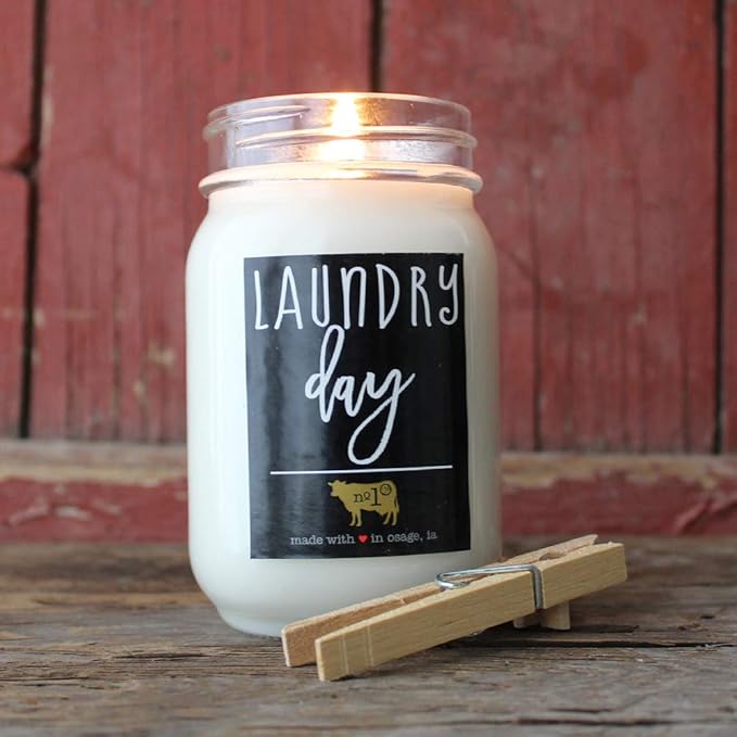 Milkhouse Candle Company, Farmhouse Collection, 13 Ounce Mason Jar, Laundry Day