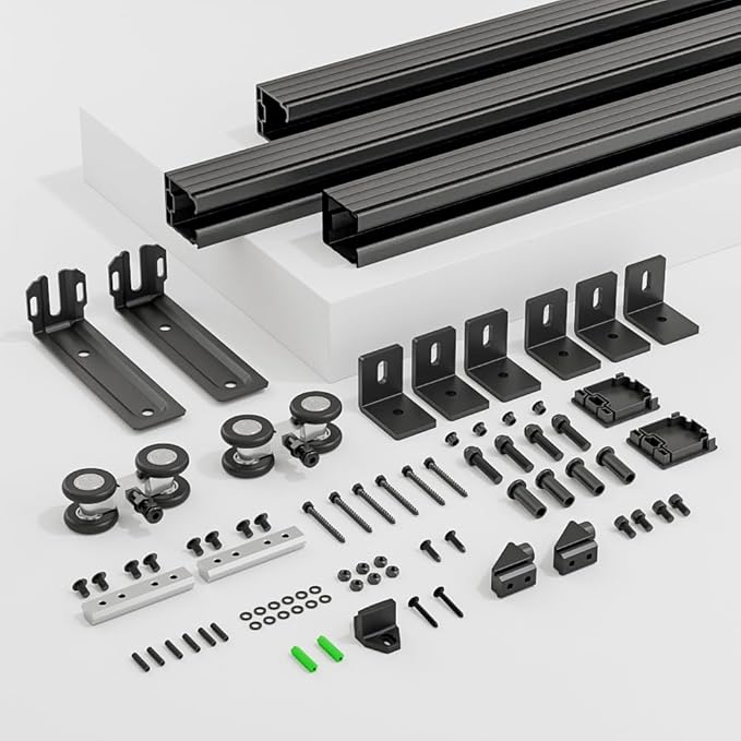 CCJH 6.6FT/79'' Box Rail Sliding Barn Door Hardware Kit Alloy Steel Wall Mount for Single Door,Smooth and Heavy Duty