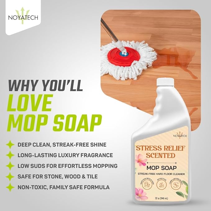 Mop Soap Highly Scented Stress Relief Fragrance. Floor Cleaner Concentrate – Non-Toxic, Pet safe, No Residue – Safe for Tile, Stone, Marble, Wood, & Grout – For All Mop Types – Made in USA