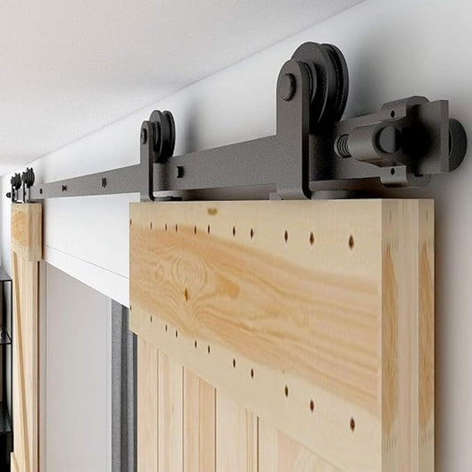 CCJH 10.5FT Sliding Barn Door Hardware Kit, Heavy Duty, Smoothly and Silently, Easy to Install, Fit 31.5" Width Double Door Panel, T-Shaped Style Black