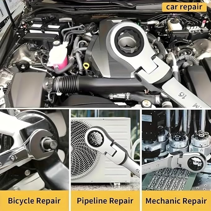 Ratcheting Wrench Set 16 Pcs, Multifuctional Combination Ended Spanner Kit Metric 6-22MM Chrome Vanadium Steel Flex-Head Ratchet Wrenches with Carrying Bag