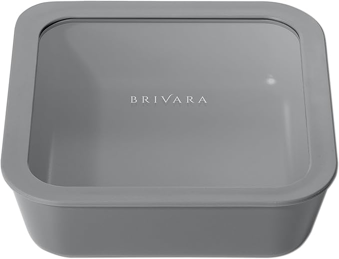 Ceramic Coated Glass Food Storage Container | No PTFE, PFOA, PFAS, and BPA | Reusable Non Toxic Meal Prep Container with Glass Lid | Easy To Store | 8 Cup Square [Smoke]