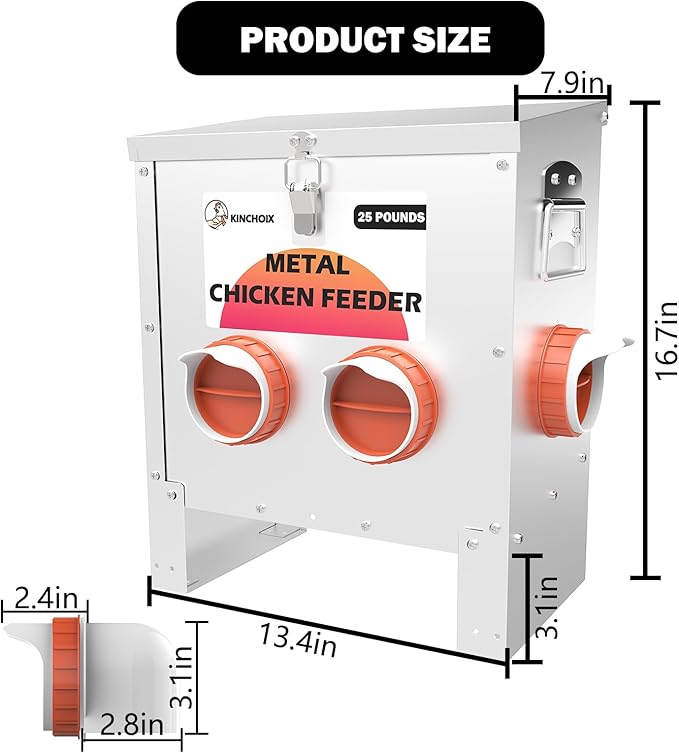 Metal Chicken Feeder Large Capacity 25lbs Automatic Metal Chicken Feeders No Waster Weatherproof Poultry Feeder for Chickens, Geese, Ducks, Turkeys (4-Port)