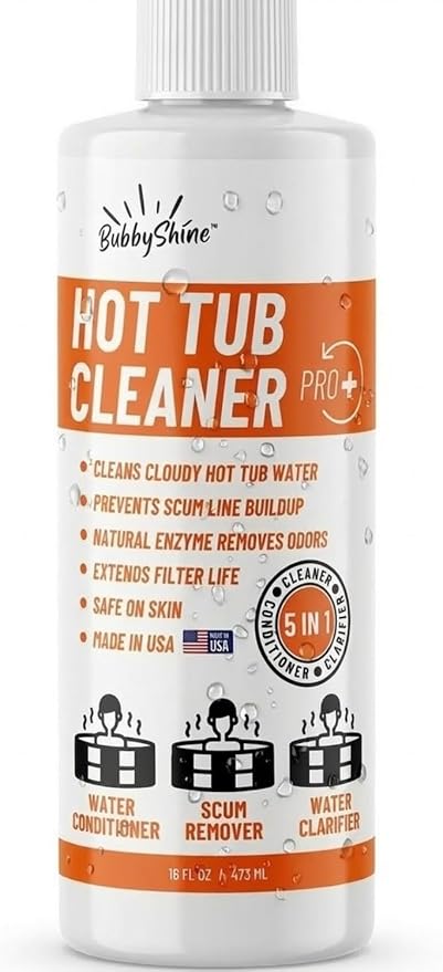 5-in-1 Weekly Hot Tub Cleaner & Clarifier – Removes Oils, Scum & Cloudy Water – Natural Enzyme Spa Treatment & Conditioner for Standard & Inflatable Hot Tubs – 16 Weekly Treatments – Made in USA