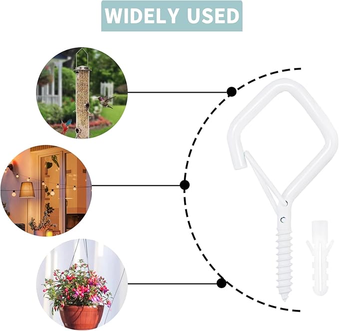 35PCS Eye Screw Hooks for Hanging Heavy Duty with Safety Buckle.Metal Ceiling Hooks for Hanging Plants,Cup,Wind Chime,Bird Feeders,String Lights at Indoor&Outdoor,2.36 Inches White