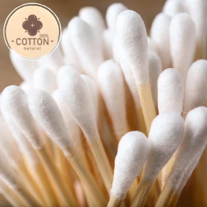 Egaageoi 1000 Count Bamboo Cotton Swabs - Double-Tipped, with Sturdy Bamboo Sticks - 100% Biodegradable and Plastic-Free Cotton Buds for Makeup, Ear Cleaning, and Pets - Zero Waste Eco-Friendly Swabs
