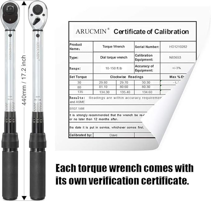 1/2-Inch Drive Click Torque Wrench (10-150 ft.-lb./13.6-203.3 Nm) Dual-Direction Adjustable Torque Wrench Set