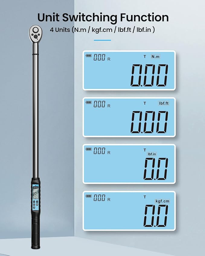 3/4-Inch Heavy Duty Digital Torque Wrench 11~369 ft-lb/15~500Nm, for Heavy Machinery, Construction Equipment & Industrial Assembly, with ±2% Accuracy, Vibration, Buzzer and LED Flash Notification