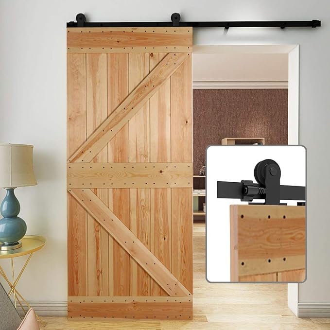 CCJH 12.6FT Sliding Barn Door Hardware Kit, Heavy Duty, Smoothly and Silently, Easy to Install, Fit 75.6" Width Single Door Panel, T-Shaped Style Black