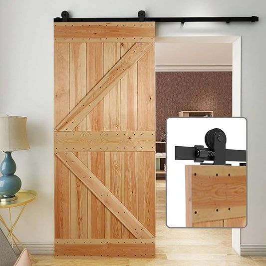 CCJH 12.6FT Sliding Barn Door Hardware Kit, Heavy Duty, Smoothly and Silently, Easy to Install, Fit 75.6" Width Single Door Panel, T-Shaped Style Black