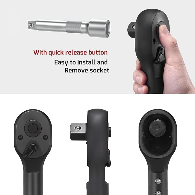 3/4-Inch Drive Click Torque Wrench, Dual-Scale Adjustable Torque Wrench Set with a Hex Key 100-600ft.lb / 135-815Nm