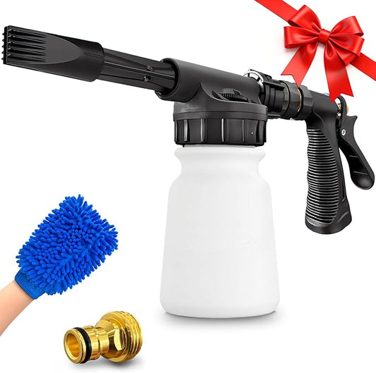 Car Wash Foam Gun + Microfiber Wash Mitt - Car Foam Sprayer - Foam Cannon for Hose - Spray Foam Gun Cleaner - Snow Foam Blaster for Cars, Boats, RVs, Foam Cannon Connects to Any Garden Hose