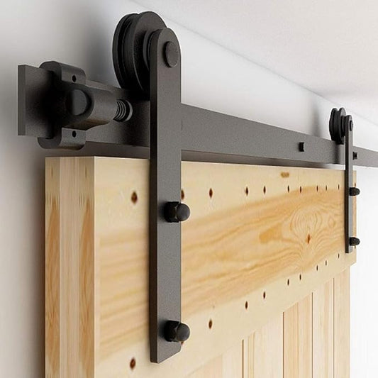 CCJH 13FT Single Sliding Barn Door Hardware Kit Black Carbon Steel Hanger Flat Track System for Closet Kitchen 1 Door 78 inch Wide, Smoothly and Quietly I Shape Roller