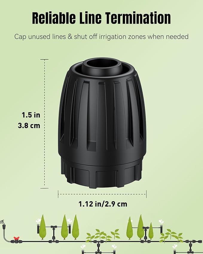 Pawfly 10 Pcs 1/2" Irrigation End Cap for 1/2" Irrigation Tubing (1/2" ID x 0.64" OD), 1/2" Drip Irrigation Fittings with Lock Nuts, Barbed Drip Tubing Connectors for Garden Irrigation System