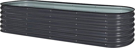 MUPATER 8ftx2ftx1.4ft Raised Garden Bed Outdoor for Vegetables, 9-in-1 Galvanized Metal Planter Box, 17''H Modular Garden Bed Kit Oval for Herbs and Flowers, Grey