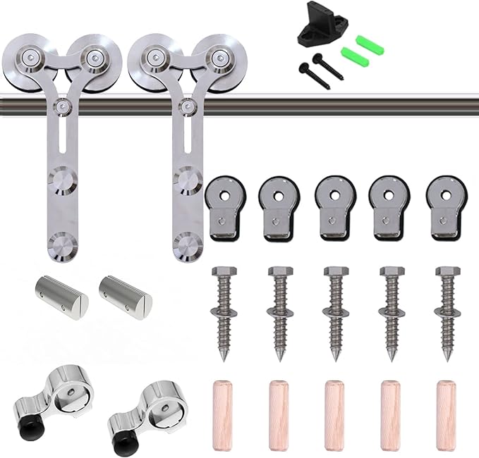 TSMST 10.5FT Sliding Barn Door Hardware Kit, Stainless Steel, Heavy Duty, Quiet Operation, Accommodates Door Width Up to 63 Inches, Fits Thickness 1 3/16" - 1 5/8", Max Weight 220lbs, Y Style