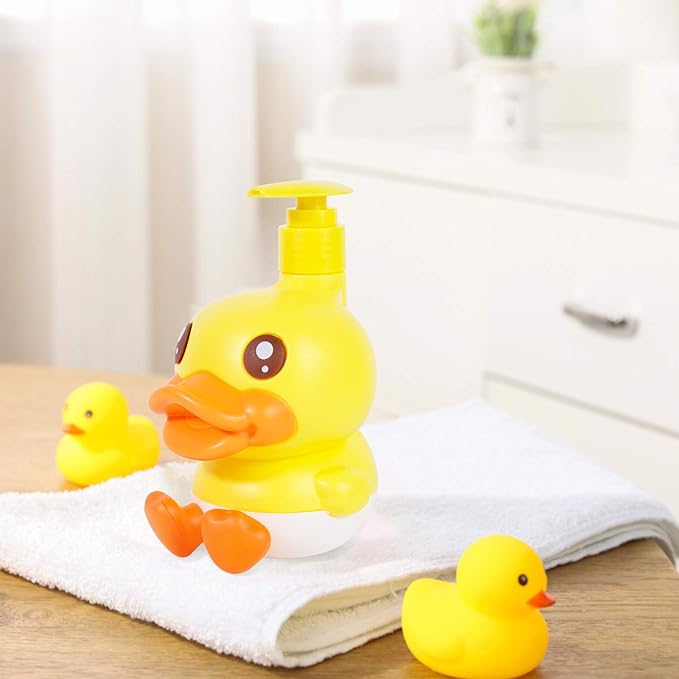 Super Cute 3D Soap Dispenser for Bathroom Toilet Kitchen Dish Soap Shampoo Lotion Hand Sanitizer Shower Cartoon Animal Duck Birthday Gift Empty Refillable Pump Bottle Yellow Blue