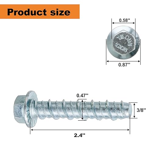 3/8 x 2-1/2" 25pcs Concrete Screws, Nickel Plated Concrete Screw Drill Bit Set for Anchoring Masonry, Brick or Concrete Block (25pcs)