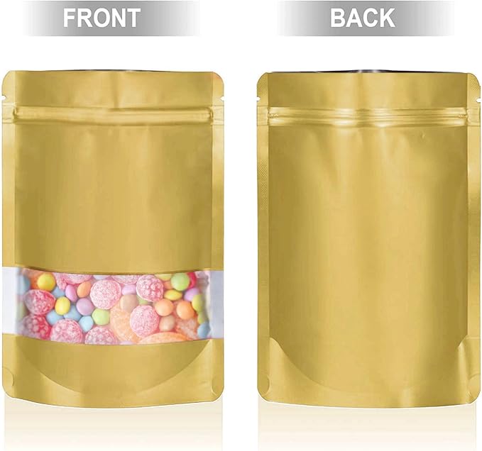 3.5"x5" 120pcs Mylar Bags for Food Storage,Smell Proof Bag with Matte Window Resealable Food Storage Bags for Small Business, Stand-up Foil Pouch Packaging Freeze Dried Candy Bag(Gold)