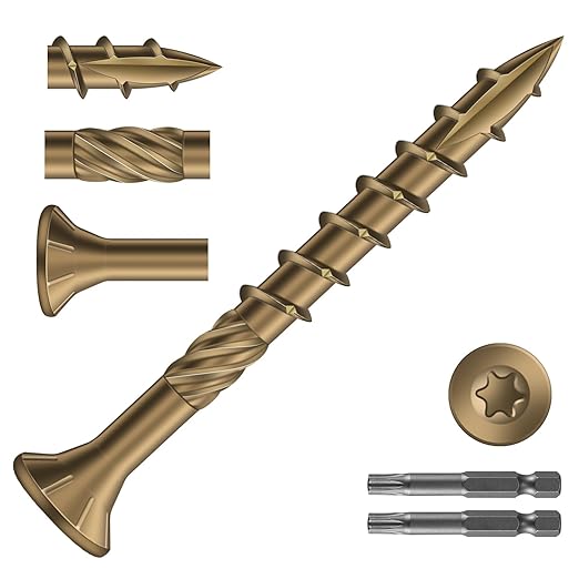 #8 x 1-5/8" Deck Screws (1232Pcs) 8lb. Carbon Steel, Yellow, Flat Head, Rust Resistant epoxy Coated, with T25 Star Bit
