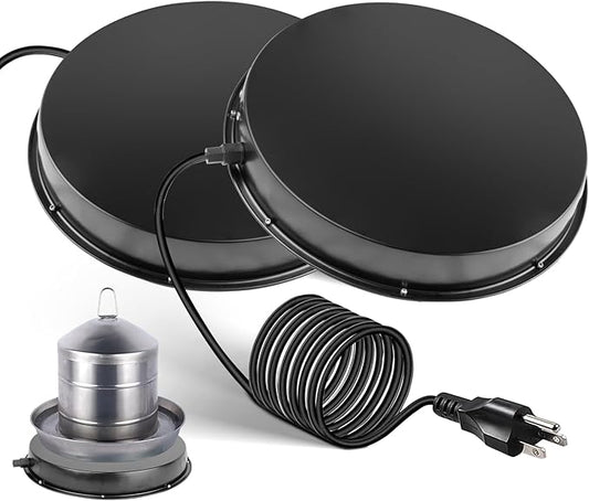 2PACK Chicken Water Heater for Winter，110Watt Heated Poultry Waterer Base,with Thermostat and 9.8ft Power Cord, Dia.11in,Suitable for Plastic/Metal Poultry Waterer