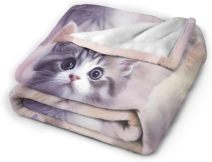 Kawaii Cat Blanket, Soft Plush Fleece Animal Throw Blanket - Cozy Warm Kittern Stuffed Blankets Bedding Cat Gifts for Lover Women Girls Kids Adults 40"X50"