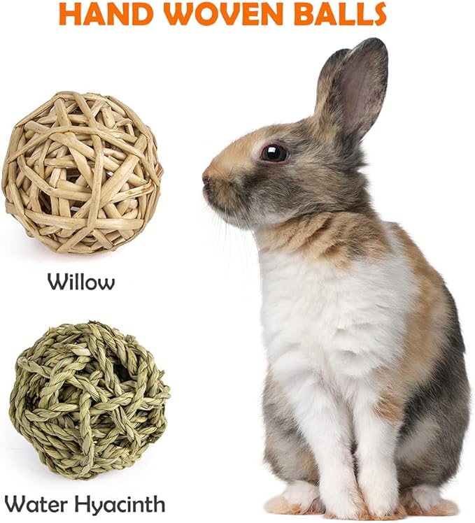 Sofier Rabbit Toys Bunny/Guinea Pig Toys Natural Timothy Hay Hamster for Teeth Handmade Chews and Treats Apple Wood Sticks Chinchilla Rat