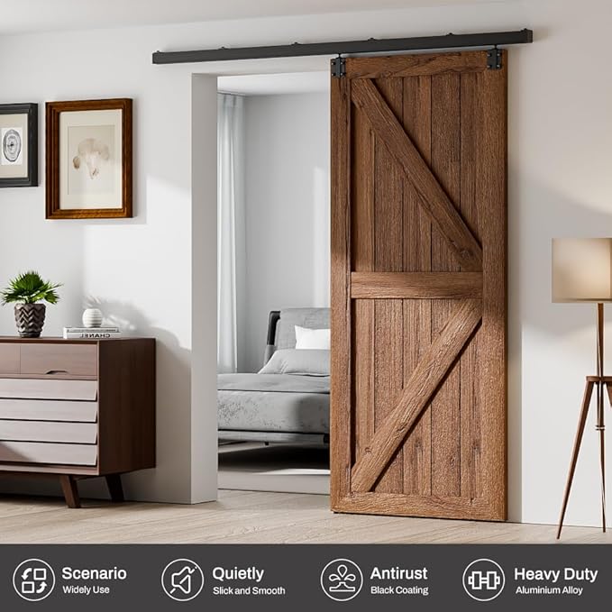 96"/8FT Box Rail Hardware Heavy Duty Sliding Barn Door Track, Aluminium Alloy Wall Mount Kit for Single Door, Smoothly and Quietly Easy to Install (No Door)