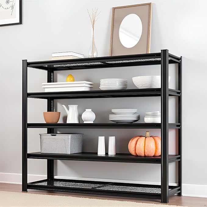 Storage Shelving Unit Height Adjustable Heavy Duty Garage Shelves Metal Utility Rack for Kitchen Pantry Basement Pantry Warehouse Laundry Black 72" H x 60" W x 23.7" D 5-Tier 3250LBS