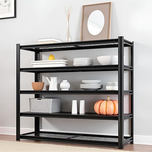 Storage Shelving Unit Height Adjustable Heavy Duty Garage Shelves Metal Utility Rack for Kitchen Pantry Basement Pantry Warehouse Laundry Black 72" H x 60" W x 23.7" D 5-Tier 3250LBS