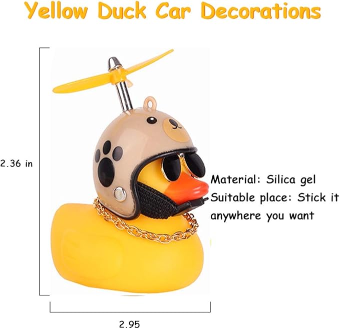 wonuu Rubber Duck Toy Car Ornaments Yellow Duck Car Dashboard Decorations Squeeze Duck Bicycle Horns with Propeller Helmet