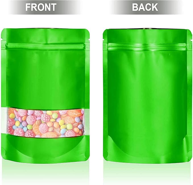 3.5"x5" 120pcs Mylar Bags for Food Storage,Smell Proof Bag with Matte Window Resealable Food Storage Bags for Small Business, Stand-up Foil Pouch Packaging Freeze Dried Candy Bag(Green)