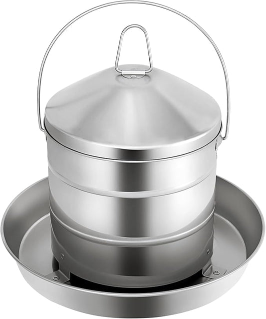 RYFT Automatic Chicken Feeder 8KG/17.6lbs, Stainless Steel Poultry Feeder, Heavy Duty Thickness 0.035 in / 0.9 mm, with Handle, Top Filled, Durable and Rust Resistant