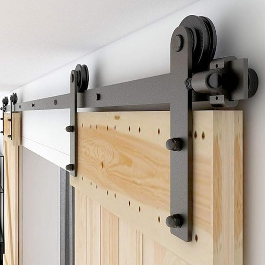 CCJH 10.5FT Sliding Barn Door Hardware Kit, Heavy Duty, Smoothly and Silently, Easy to Install, Fit 31.5" Width Double Door Panel, I Shaped Hangers Black