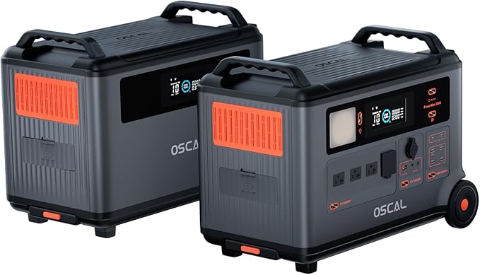 OSCAL PM3600+BP3600 Portable Power Station, 3000W (Surge 6000W) Output, 3600Wh LFP Home Backup Battery, 14 outlets, Solar Generator for Camping, RV, Emergencies, with BP3600 extra battery