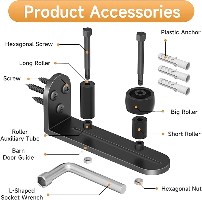 4PCS Sliding Barn Door Floor Guide, Adjustable Rollers Barn Door Hardware, Barn Door Rollers, Flush Flat Bottom Design, Rounded Edge Design