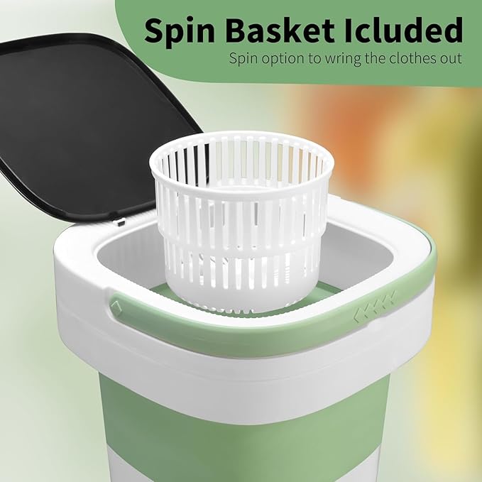 Portable Washing Machine, 16L Upgraded Mini Laundry Machine with Spin Basket, 3 Cleaning Modes Suitable for Small Clothes, Foldable Design Ideal for Home, Campain, Hotel and Apartment