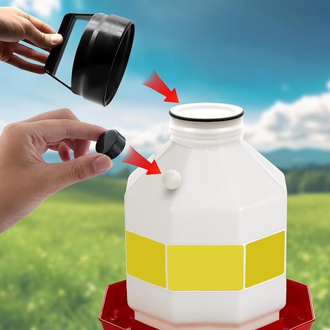 Plastic Poultry Waterer Replacement Parts Kit - 10 Caps & 4 O-Rings, Compatible with Miller, Little Giant PPF & Farm-Tuff 3/5/7 Gallon Poultry Founts (Black & White)