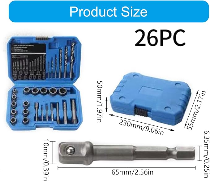 Heavy Duty Bolt Extractor Nut Removal Set 26 Tool Alloy Steel Construction Hexagonal Shank Adapter Precise Drill Bit Included Extraction Adapter