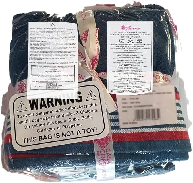 CASA COPENHAGEN He & She 6 Pieces Towel Set- American Blue + Red, 550 GSM 2 Bath Towel 2 Hand Towel 2 Washcloth, Designed in Denmark Made of Soft Egyptian Cotton for Bathroom, Kitchen & Shower